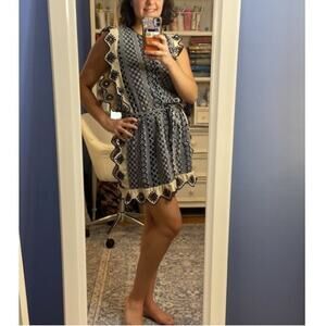 BAROK Paris Chloe Laetitia Collection Eyelet Mini Dress Navy Women's Size S/M